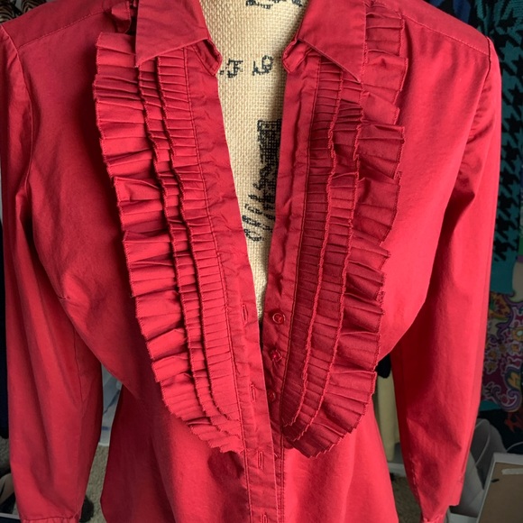 Red button down top with ruffle detail - Picture 2 of 2